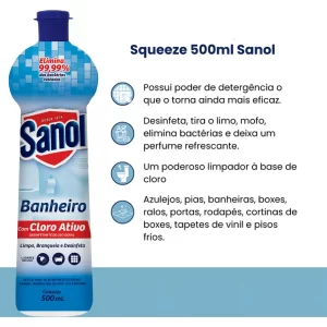 SANOL BANHEIRO COM CLORO ATIVO SQUEEZE 500ML